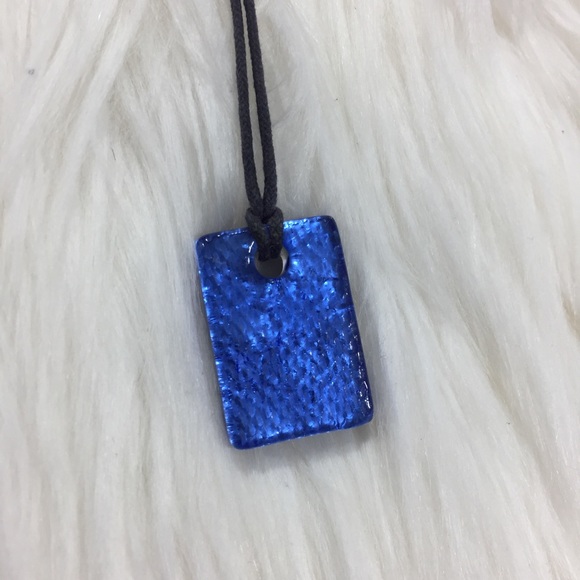 Glass Pendant Chocker Blue Rectangle w/White Stars - Picture 3 of 5